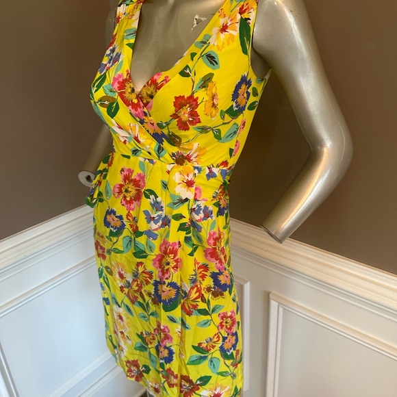 Kate Spade 100% Silk Floral Yellow Wrap Dress Sz 00 - Picture 5 of 6